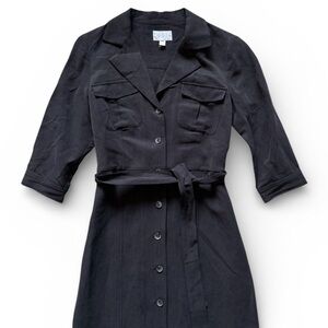 Pure Collection Black Silk & Linen BeltedUtility Shirt Dress Size 4 Quiet Luxury